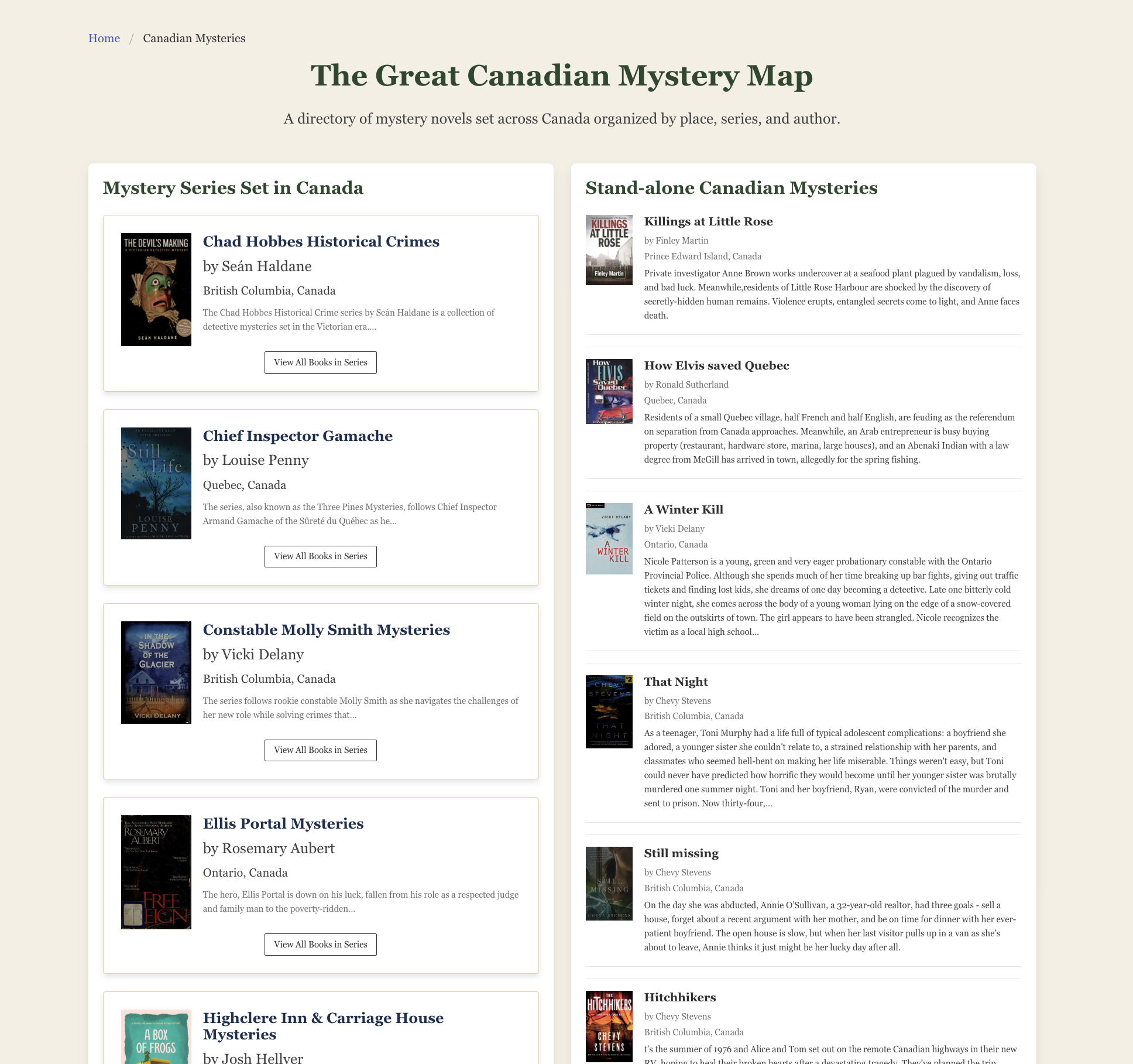 Canadian Mysteries Index Screenshop The Great Canadian Mystery Map Project Screenshot
